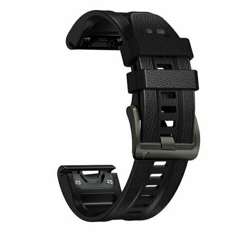 leer + siliconen bandje - Zwart - Garmin Quatix 8 - 47mm