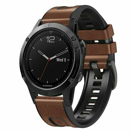 leer + siliconen bandje - Bruin - Garmin Quatix 8 - 47mm
