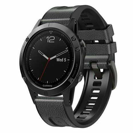 leer + siliconen bandje - Donkergrijs - Garmin Quatix 8 - 47mm