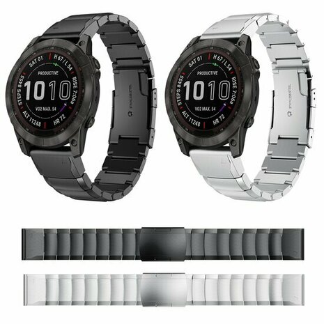 Stainless steel schakelband - Zwart - Garmin Quatix 8 - 51mm