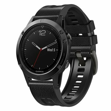 leer + siliconen bandje - Zwart - Garmin Quatix 8 - 51mm