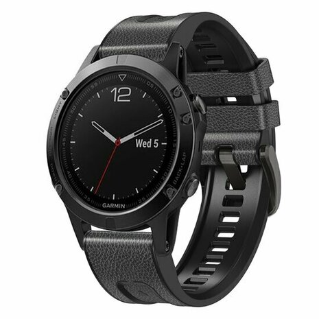 leer + siliconen bandje - Donkergrijs - Garmin Quatix 8 - 51mm