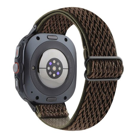 Elastische solo loop nylon bandje - Bruin met donkergroen - Samsung Galaxy Watch 8 - 40mm / 44mm