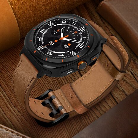 Leren band met twin gesp - Donkerbruin - Samsung Galaxy Watch 8 - 40mm / 44mm