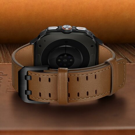 Leren band met twin gesp - Donkerbruin - Samsung Galaxy Watch 8 - 40mm / 44mm