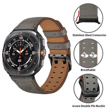 Leren band met twin gesp - Grijs - Samsung Galaxy Watch 8 - 40mm / 44mm