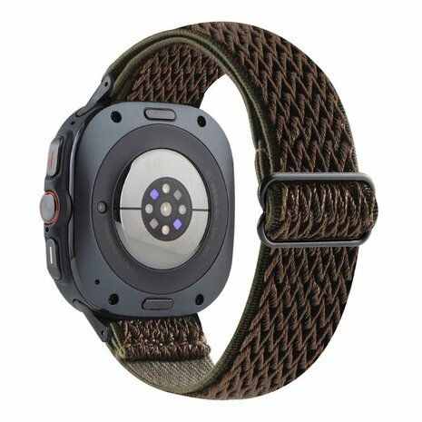 Elastische solo loop nylon bandje - Bruin met donkergroen - Samsung Galaxy Watch 8 Classic - 46mm
