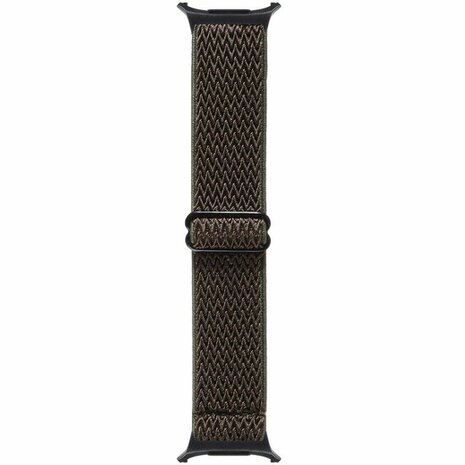 Elastische solo loop nylon bandje - Bruin met donkergroen - Samsung Galaxy Watch 8 Classic - 46mm