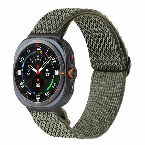 Elastische solo loop nylon bandje - Donkergroen - Samsung Galaxy Watch 8 Classic - 46mm