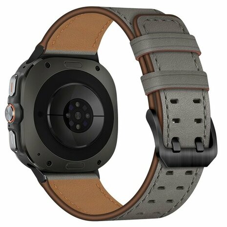Leren band met twin gesp - Grijs - Samsung Galaxy Watch 8 Classic - 46mm