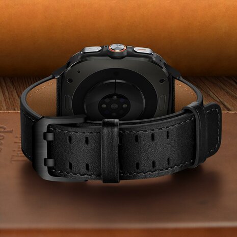 Leren band met twin gesp - Zwart - Samsung Galaxy Watch Ultra - 47mm