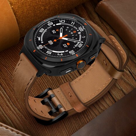Leren band met twin gesp - Bruin - Samsung Galaxy Watch Ultra - 47mm