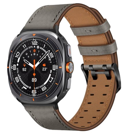 Leren band met twin gesp - Grijs - Samsung Galaxy Watch Ultra - 47mm