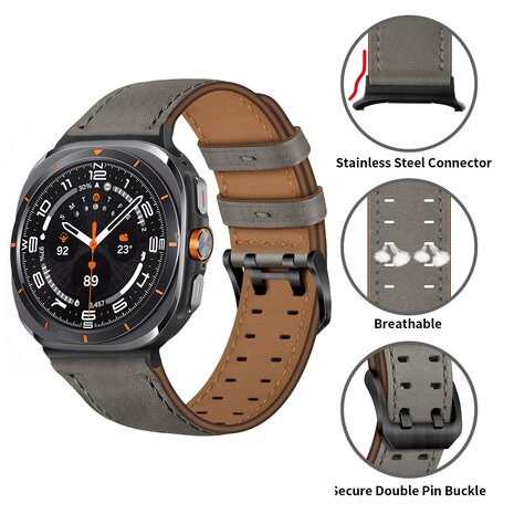 Leren band met twin gesp - Grijs - Samsung Galaxy Watch Ultra - 47mm