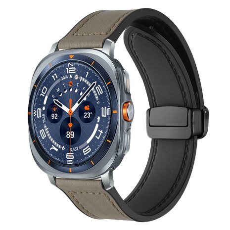 Leer + siliconen bandje - Grijs - Samsung Galaxy Watch Ultra - 47mm