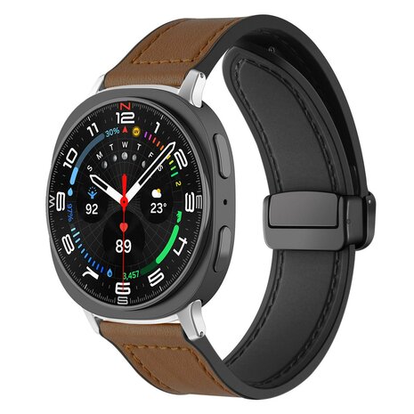 Leer + siliconen bandje - Donkerbruin - Samsung Galaxy Watch 8 Classic - 46mm