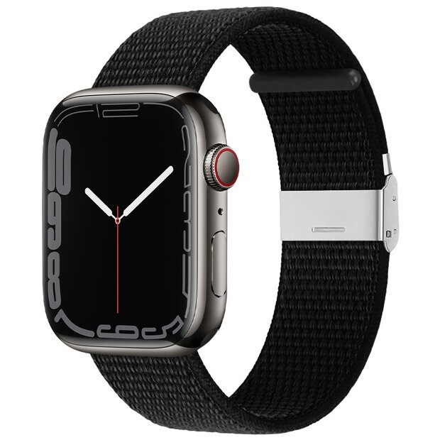Nylon bandje met klemsluiting - Zwart - Geschikt voor Apple Watch 38mm / 40mm / 41mm / 42mm