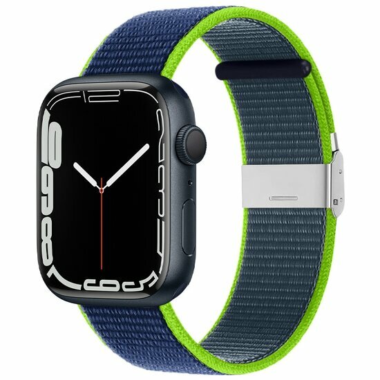 Nylon bandje met klemsluiting - Donkerblauw met groen - Geschikt voor Apple Watch 44mm / 45mm&nbsp;/ 46mm / 49mm