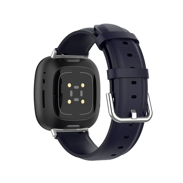 Fitbit Versa 3/4 &amp; Sense 1/2 leren bandje - Donkerblauw