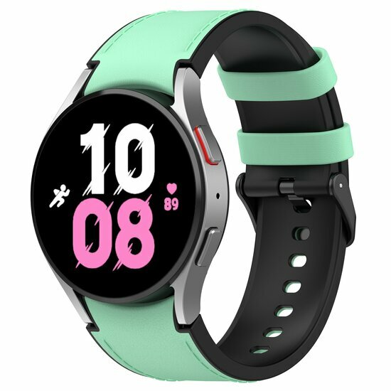 leer + siliconen bandje - Maat: large - Groen - Samsung Galaxy Watch 4 Classic - 42mm &amp; 46mm