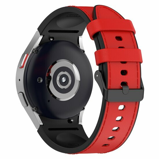 leer + siliconen bandje - Maat: small - Rood - Samsung Galaxy Watch 4 Classic - 42mm &amp; 46mm