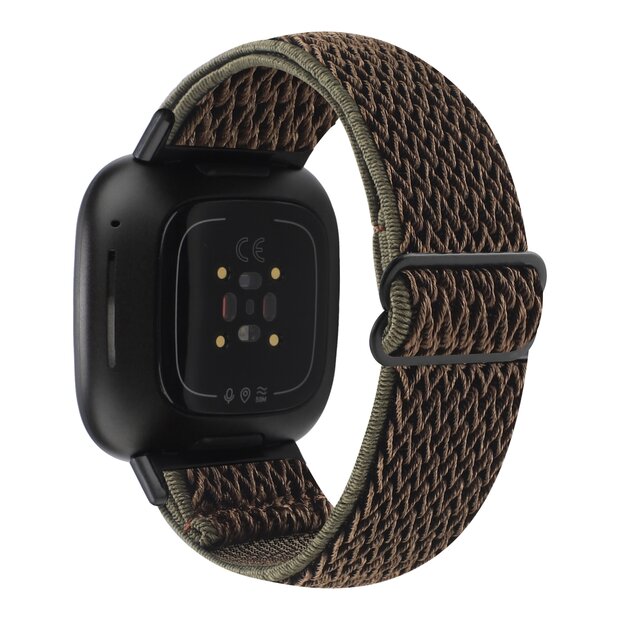 Fitbit Versa 3/4 &amp; Sense 1/2 Nylon loop bandje - Bruin met donkergroen