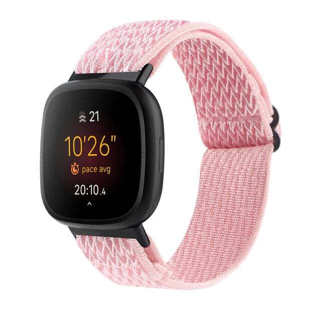 Fitbit Versa 3/4 &amp; Sense 1/2 Nylon loop bandje - Roze