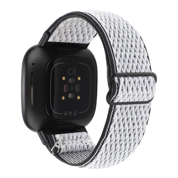 Fitbit Versa 3/4 &amp; Sense 1/2 Nylon loop bandje - Wit met zwart