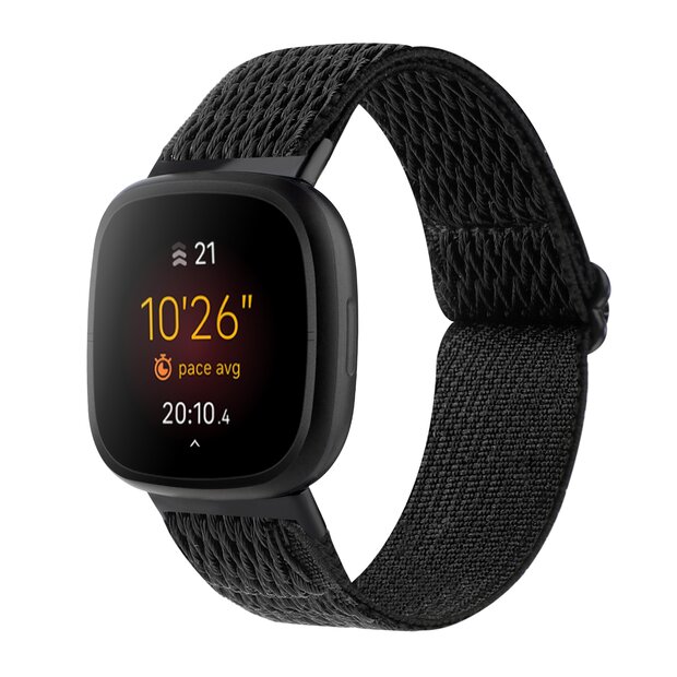 Fitbit Versa 3/4 &amp; Sense 1/2 Nylon loop bandje - Zwart