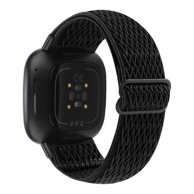 Fitbit Versa 3/4 &amp; Sense 1/2 Nylon loop bandje - Zwart