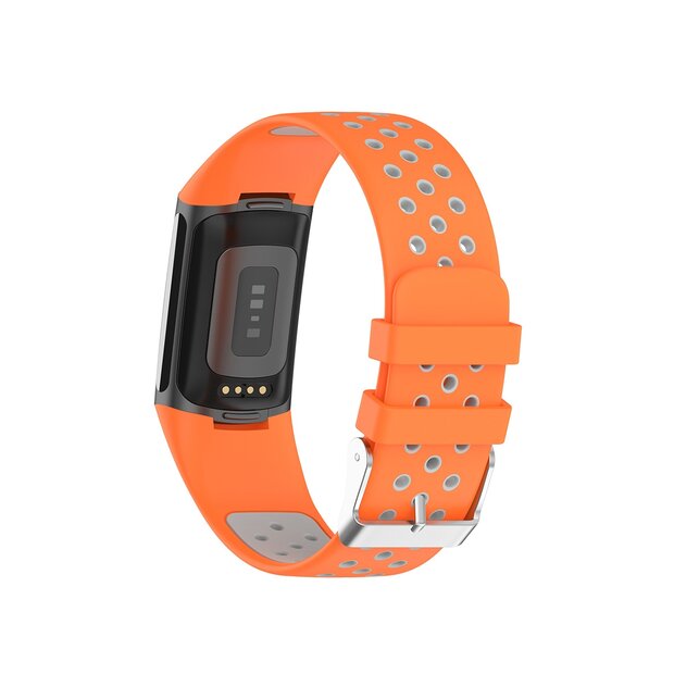 FitBit Charge 5 &amp; 6 Sportbandje met gesp - Oranje / grijs - Tweekleurig - Maat: L