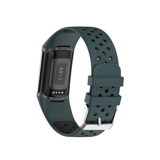 FitBit Charge 5 &amp; 6 Sportbandje met gesp - Groen / zwart - Tweekleurig - Maat: L