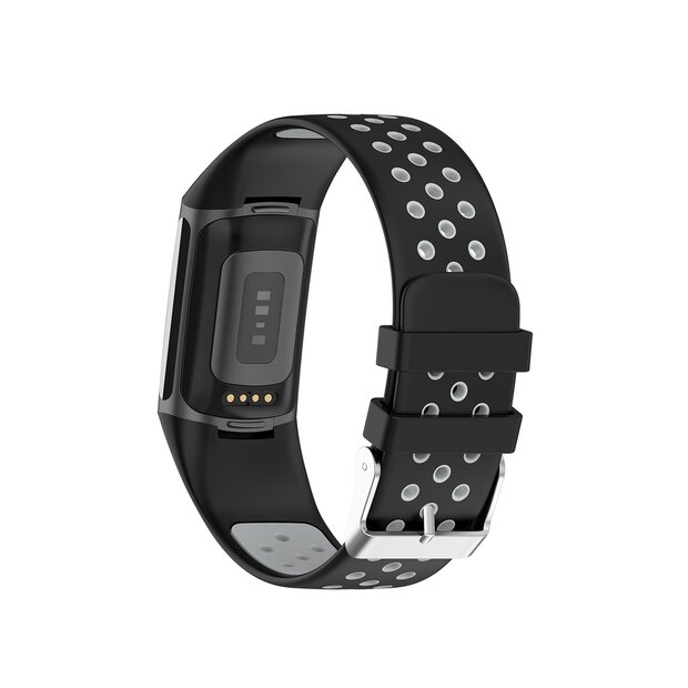 FitBit Charge 5 &amp; 6 Sportbandje met gesp - Zwart / grijs - Tweekleurig - Maat: L