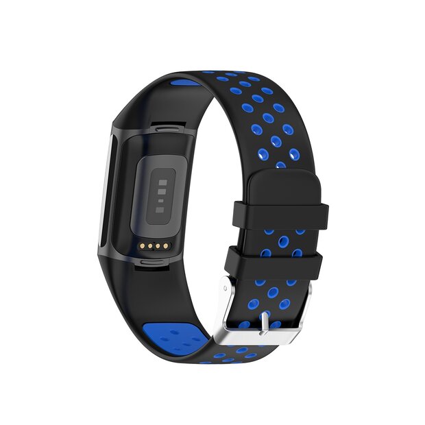 FitBit Charge 5 &amp; 6 Sportbandje met gesp - Zwart / blauw - Tweekleurig - Maat: L