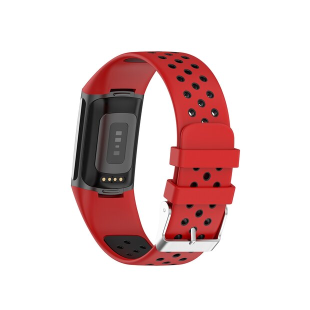 FitBit Charge 5 &amp; 6 Sportbandje met gesp - Rood / zwart - Tweekleurig - Maat: L