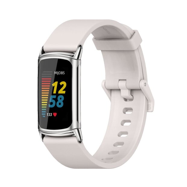 FitBit Charge 5 &amp; 6 Extra soft siliconen bandje - Lichtgrijs + zilveren connector