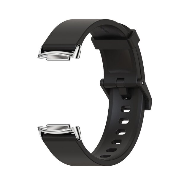 FitBit Charge 5 &amp; 6 Extra soft siliconen bandje - Zwart + zilveren connector