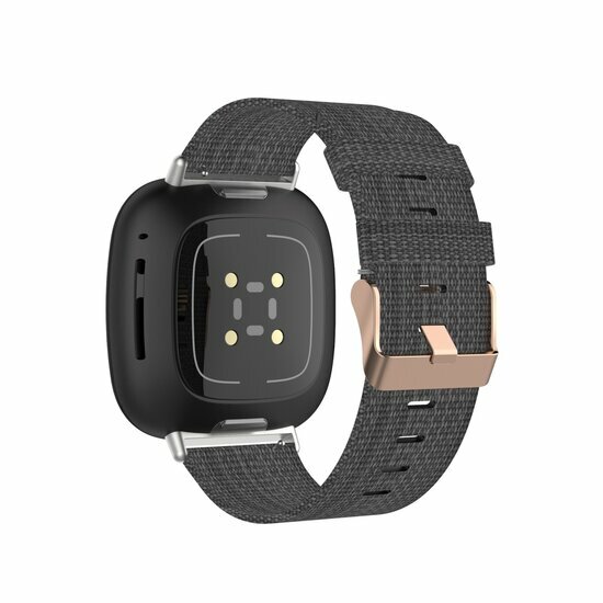 Fitbit Versa 3/4 &amp; Sense 1/2 Canvas nylon bandje - Donkergrijs