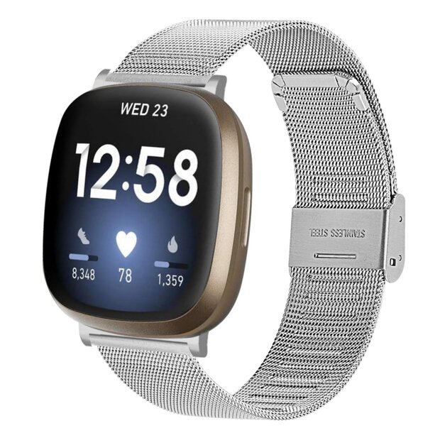 Fitbit Versa 3/4 &amp; Sense 1/2 - Milanese bandje met klemsluiting - Zilver