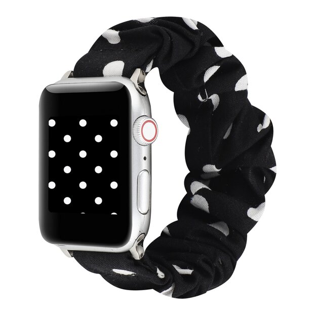 Elastisch scrunchie nylon bandje - Zwart met witte stippen - Geschikt voor Apple Watch 44mm / 45mm&nbsp;/ 46mm / 49mm
