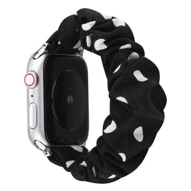 Elastisch scrunchie nylon bandje - Zwart met witte stippen - Geschikt voor Apple Watch 44mm / 45mm&nbsp;/ 46mm / 49mm