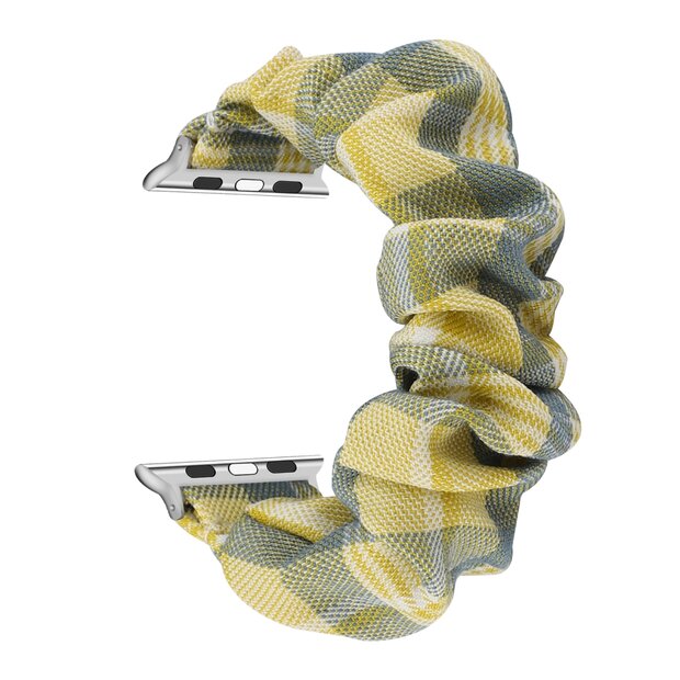 Elastisch scrunchie nylon bandje - Geel / Blauw - Geschikt voor Apple Watch 44mm / 45mm&nbsp;/ 46mm / 49mm