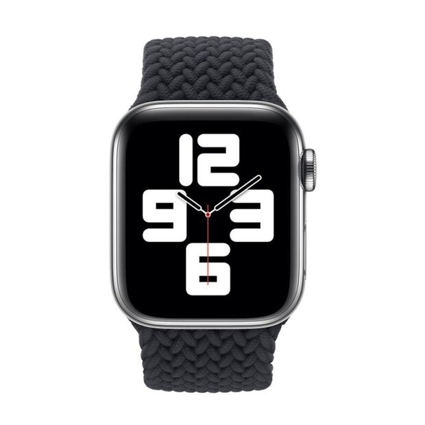Braided Solo Loop nylon bandje - Maat: M - Zwart - Geschikt voor Apple Watch 38mm / 40mm / 41mm / 42mm