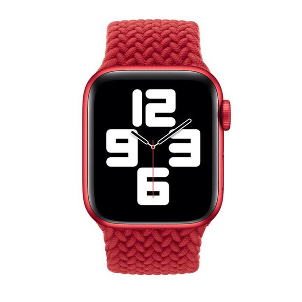 Braided Solo Loop nylon bandje - Maat: M - Rood - Geschikt voor Apple Watch 38mm / 40mm / 41mm / 42mm