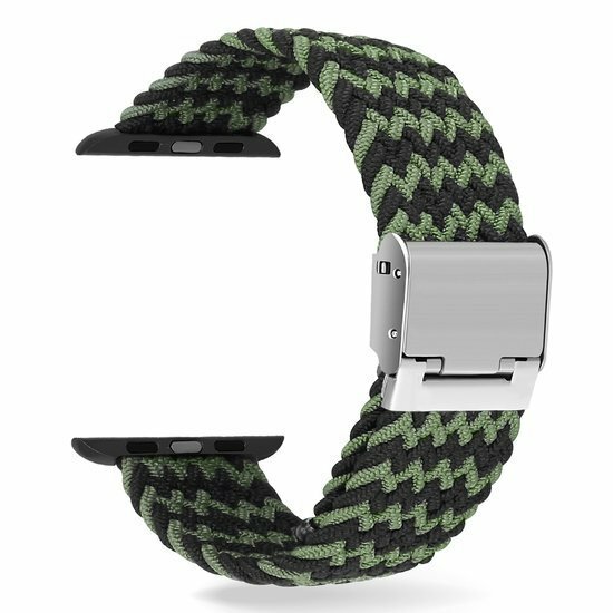 Braided nylon bandje - Zwart / Groen - Geschikt voor Apple Watch 38mm / 40mm / 41mm / 42mm