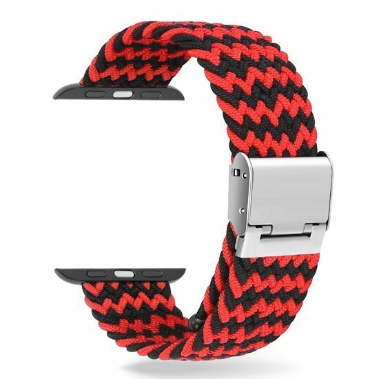 Braided nylon bandje - Zwart / Rood - Geschikt voor Apple Watch 38mm / 40mm / 41mm / 42mm