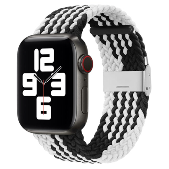 Braided nylon bandje - Zwart met wit - Geschikt voor Apple Watch 38mm / 40mm / 41mm / 42mm