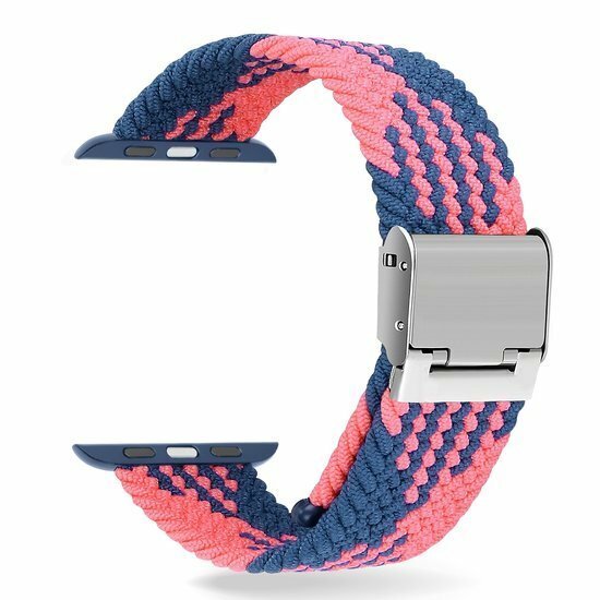 Braided nylon bandje - Roze / Blauw - Geschikt voor Apple Watch 44mm / 45mm&nbsp;/ 46mm / 49mm