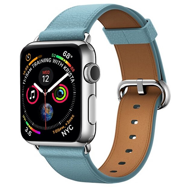 Classic lederen bandje - Licht blauw - Geschikt voor Apple Watch 38mm / 40mm / 41mm / 42mm
