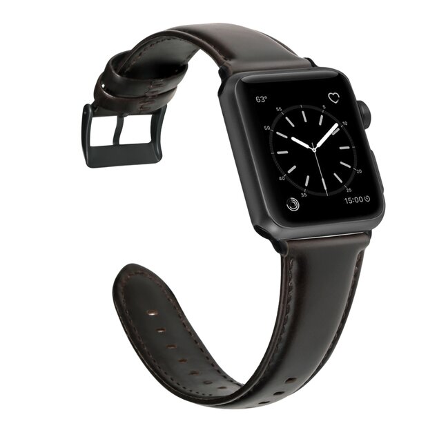 Luxe Echt Lederen bandje - Donkerbruin - Geschikt voor Apple Watch 44mm / 45mm&nbsp;/ 46mm / 49mm